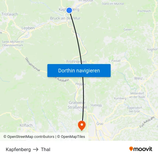 Kapfenberg to Thal map