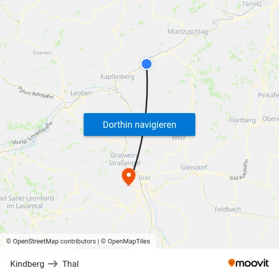 Kindberg to Thal map