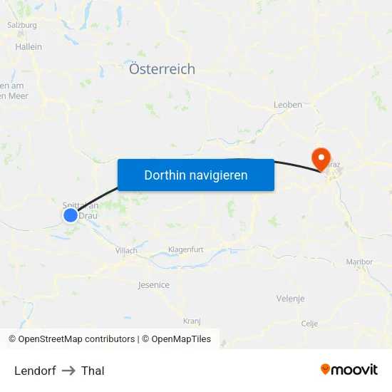 Lendorf to Thal map
