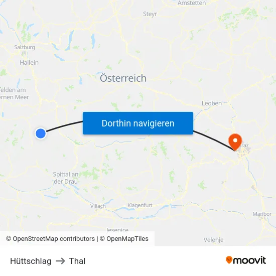 Hüttschlag to Thal map