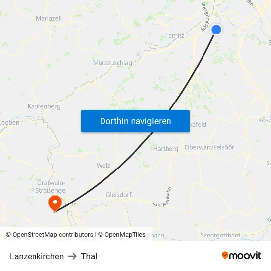 Lanzenkirchen to Thal map