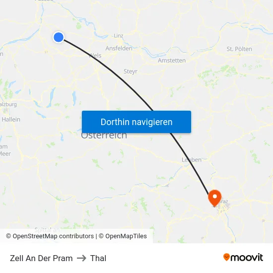 Zell An Der Pram to Thal map