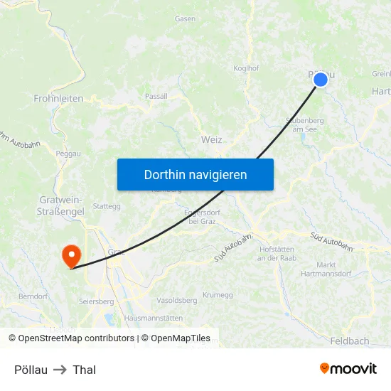 Pöllau to Thal map