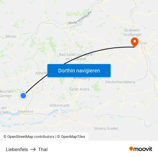 Liebenfels to Thal map