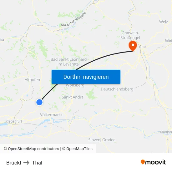 Brückl to Thal map