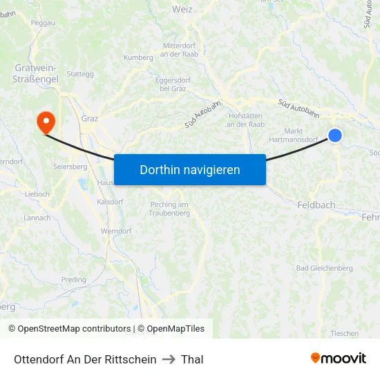 Ottendorf An Der Rittschein to Thal map