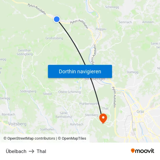 Übelbach to Thal map