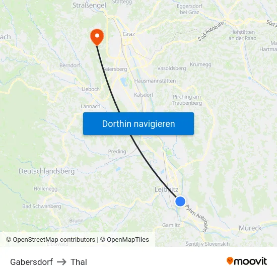 Gabersdorf to Thal map