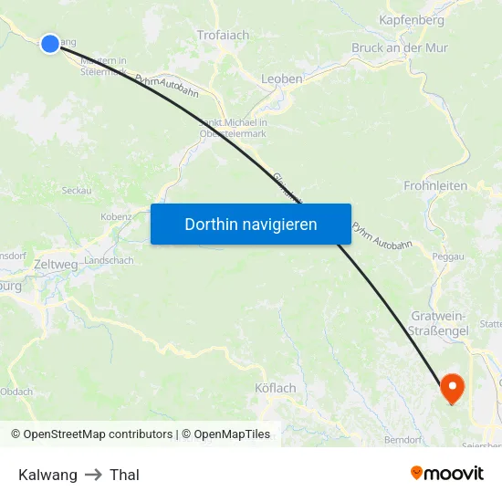 Kalwang to Thal map
