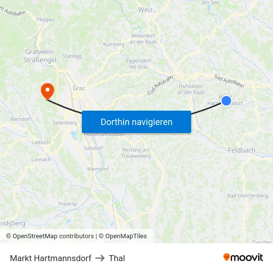 Markt Hartmannsdorf to Thal map