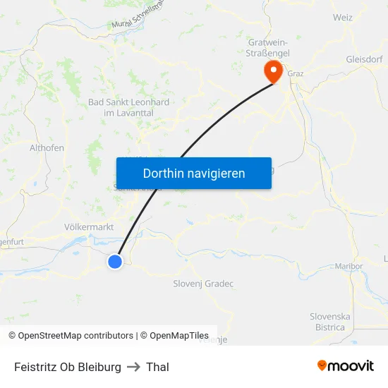 Feistritz Ob Bleiburg to Thal map