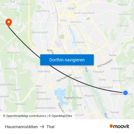 Hausmannstätten to Thal map