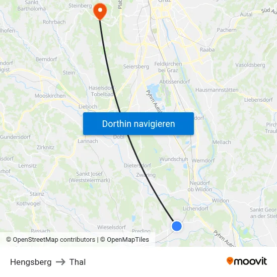 Hengsberg to Thal map