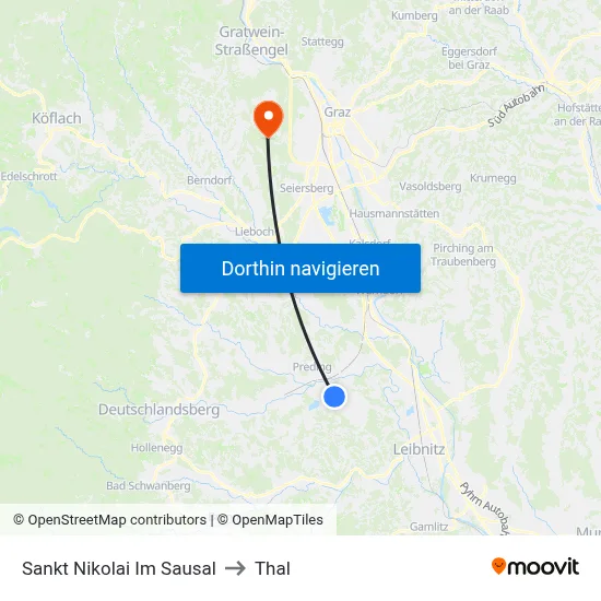 Sankt Nikolai Im Sausal to Thal map