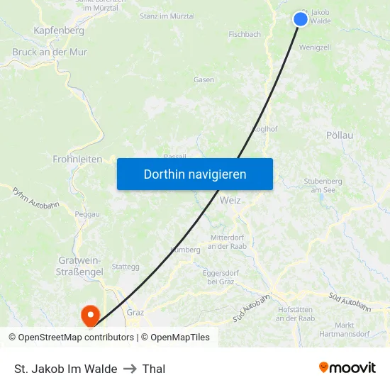 St. Jakob Im Walde to Thal map