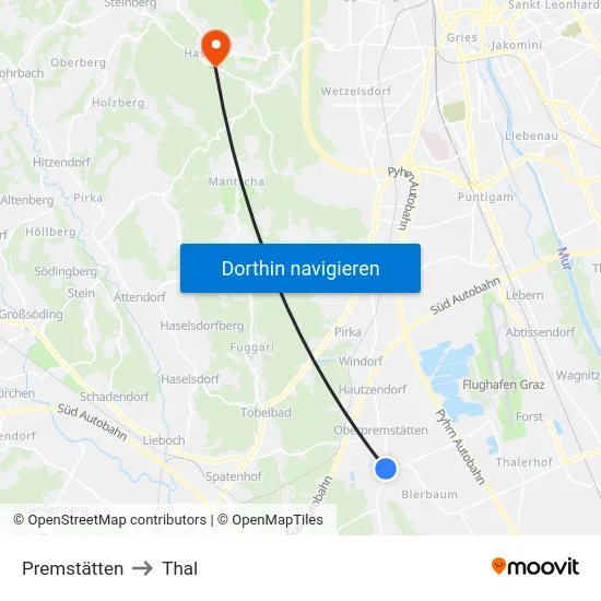 Premstätten to Thal map