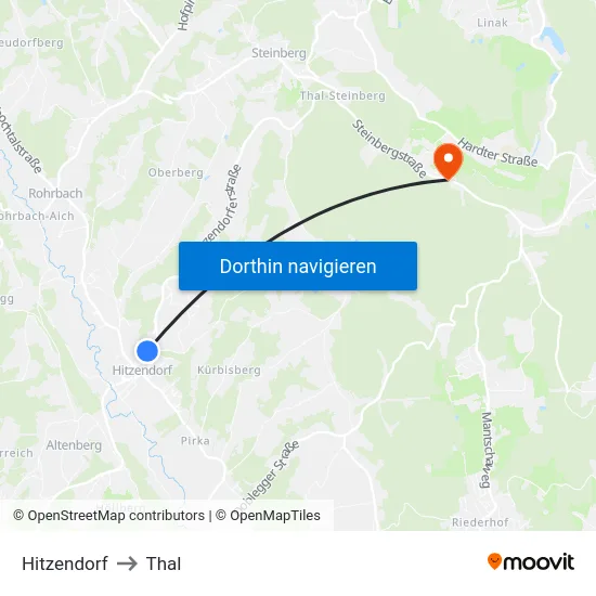 Hitzendorf to Thal map