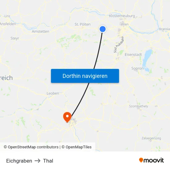 Eichgraben to Thal map