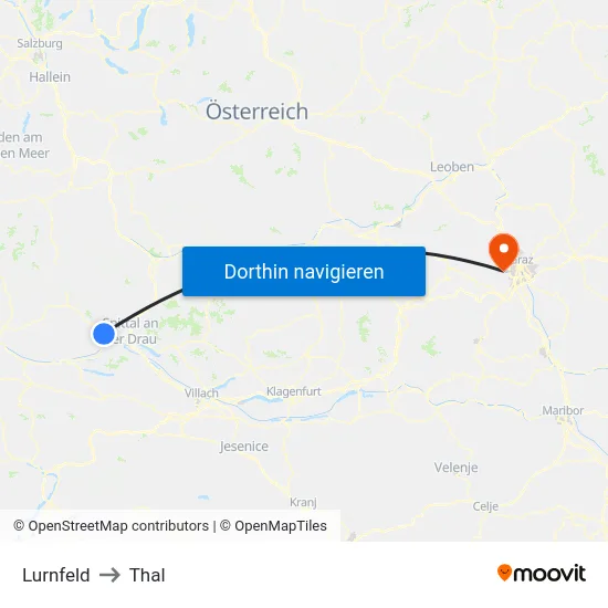 Lurnfeld to Thal map