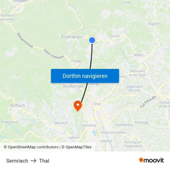 Semriach to Thal map