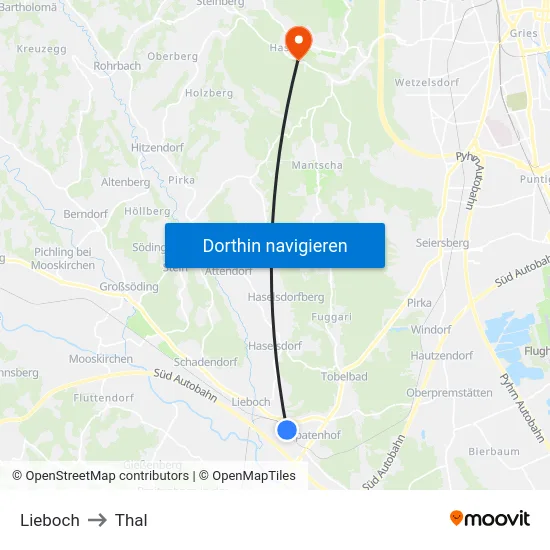 Lieboch to Thal map