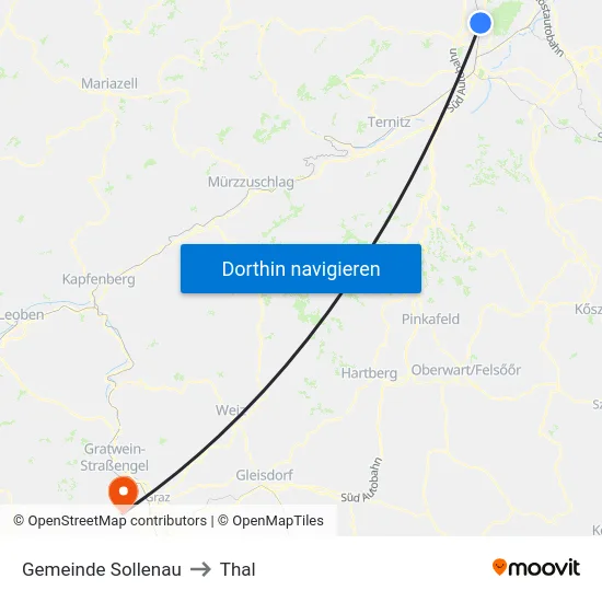 Gemeinde Sollenau to Thal map