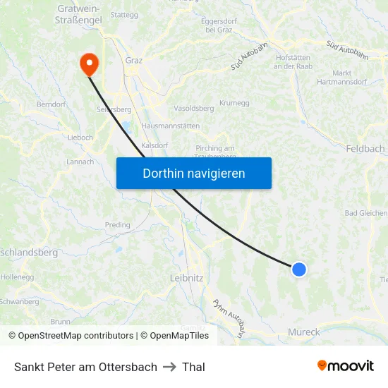Sankt Peter am Ottersbach to Thal map