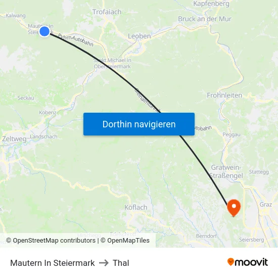 Mautern In Steiermark to Thal map
