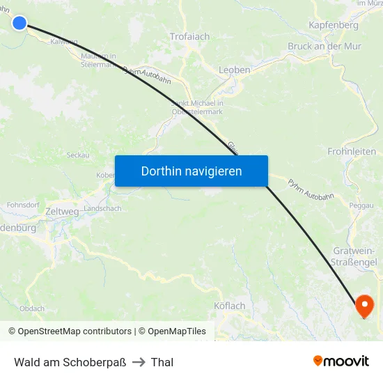 Wald am Schoberpaß to Thal map