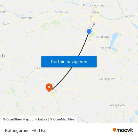 Kottingbrunn to Thal map