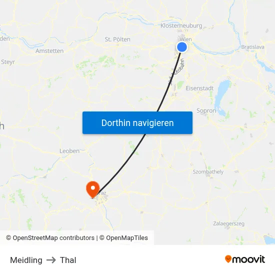 Meidling to Thal map