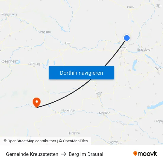 Gemeinde Kreuzstetten to Berg Im Drautal map