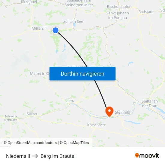 Niedernsill to Berg Im Drautal map