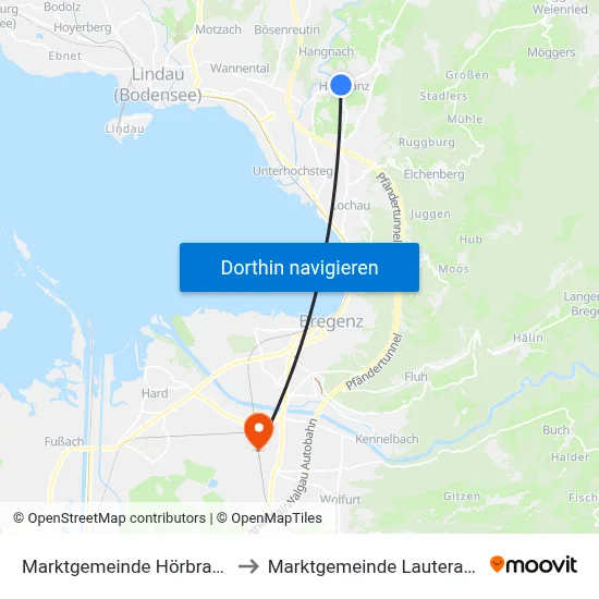 Marktgemeinde Hörbranz to Marktgemeinde Lauterach map