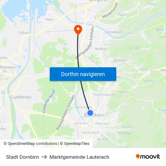 Stadt Dornbirn to Marktgemeinde Lauterach map