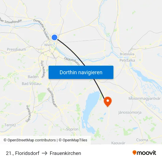21., Floridsdorf to Frauenkirchen map
