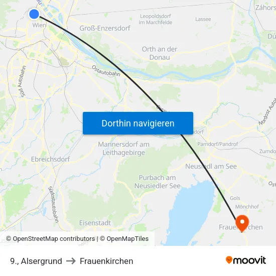 9., Alsergrund to Frauenkirchen map