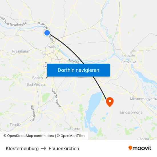 Klosterneuburg to Frauenkirchen map