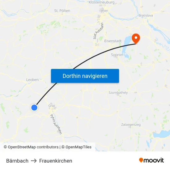 Bärnbach to Frauenkirchen map