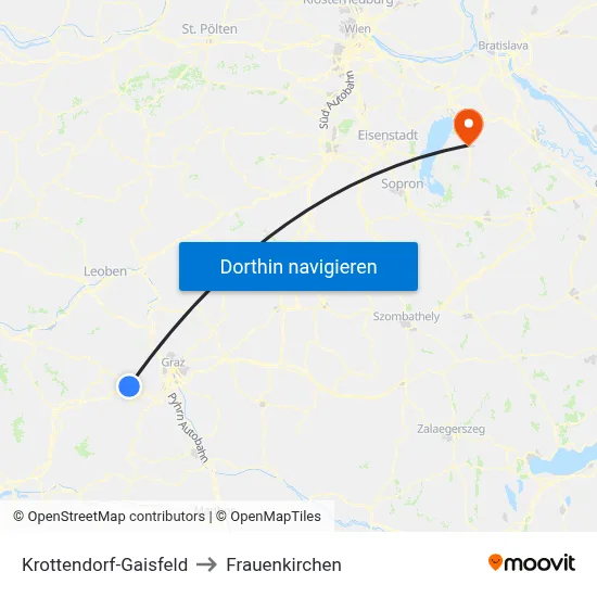 Krottendorf-Gaisfeld to Frauenkirchen map