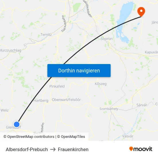 Albersdorf-Prebuch to Frauenkirchen map