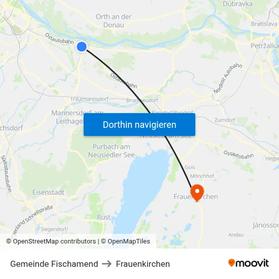 Gemeinde Fischamend to Frauenkirchen map
