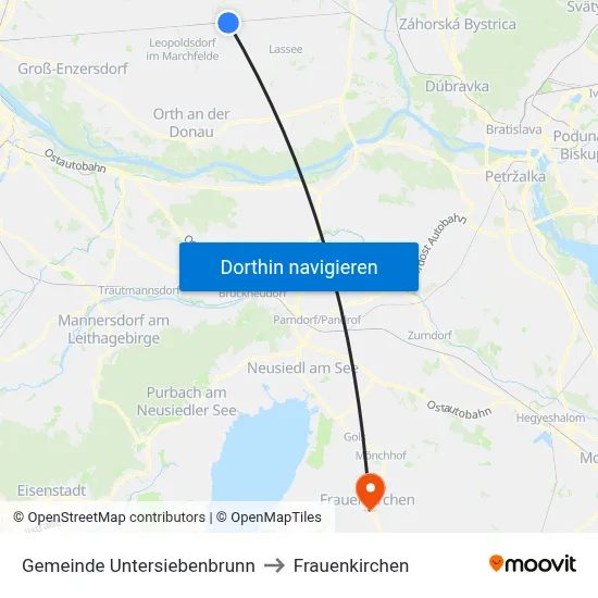 Gemeinde Untersiebenbrunn to Frauenkirchen map