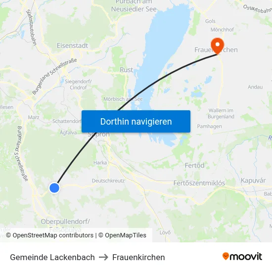 Gemeinde Lackenbach to Frauenkirchen map