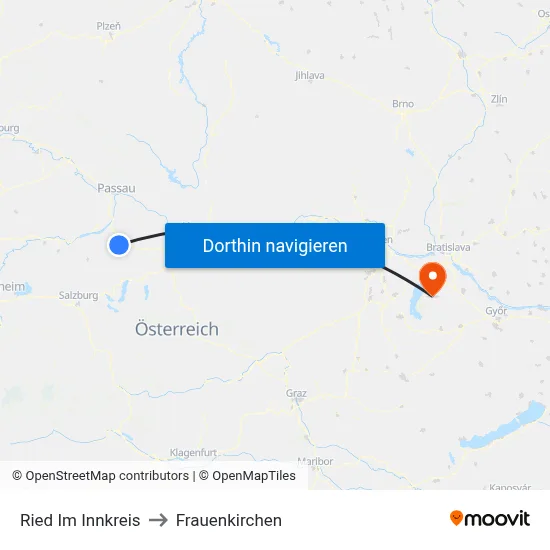 Ried Im Innkreis to Frauenkirchen map