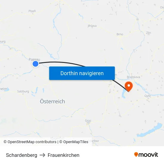 Schardenberg to Frauenkirchen map