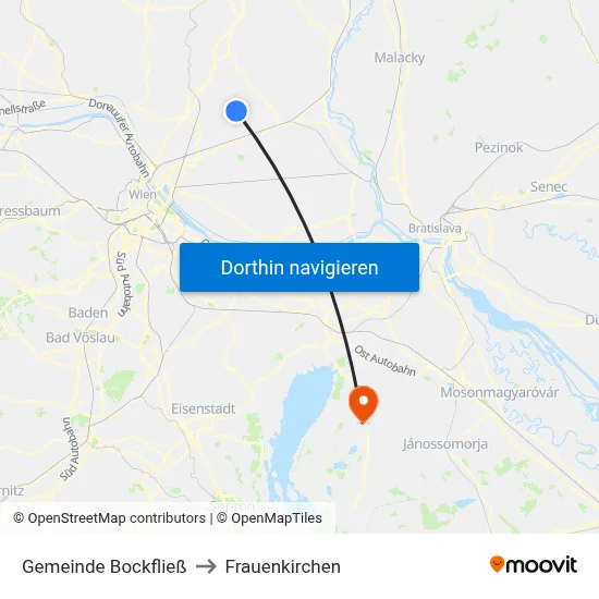 Gemeinde Bockfließ to Frauenkirchen map