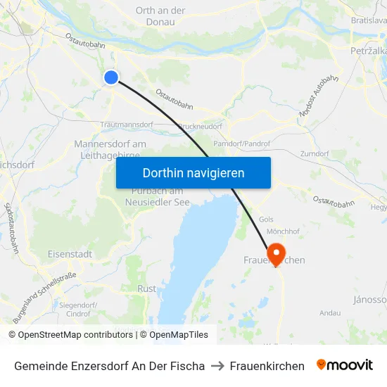 Gemeinde Enzersdorf An Der Fischa to Frauenkirchen map