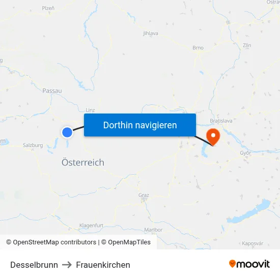 Desselbrunn to Frauenkirchen map