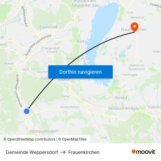 Gemeinde Weppersdorf to Frauenkirchen map